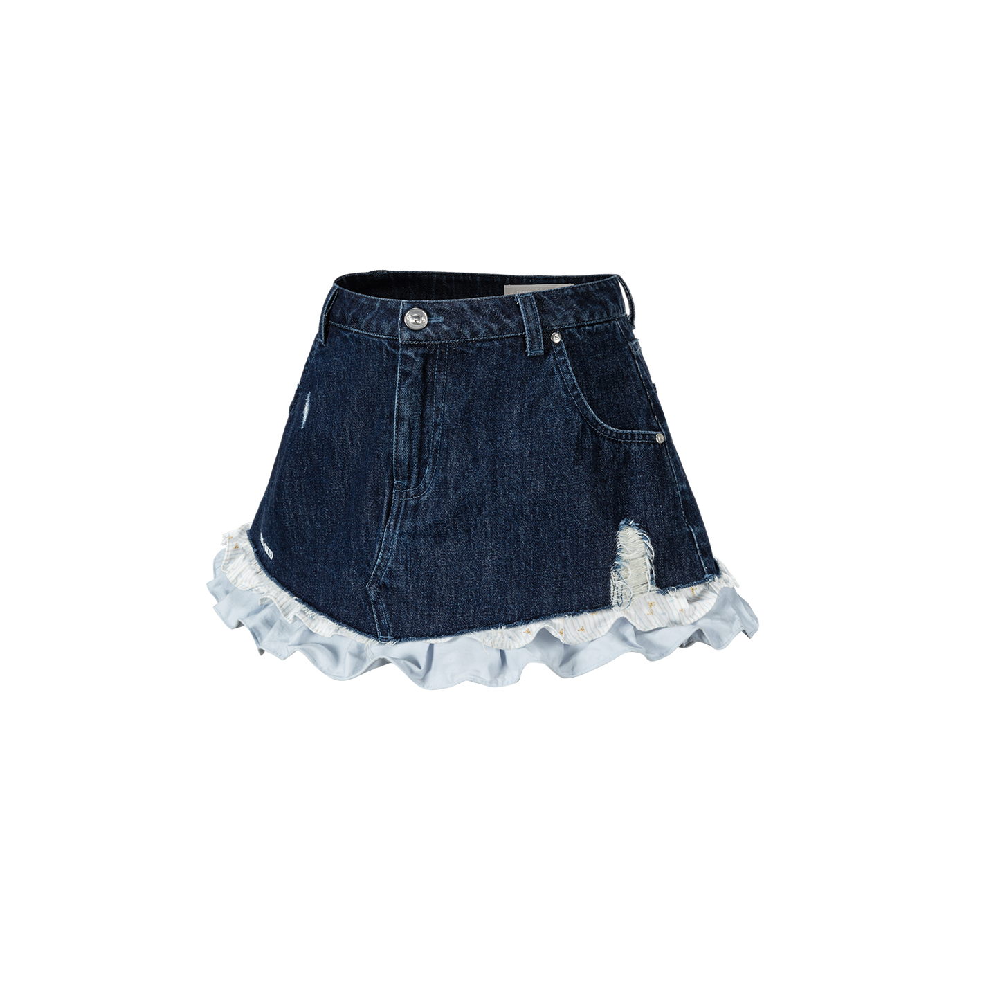 13DE MARZO Two-piece Style Smocked Denim Skirt Navy Blue