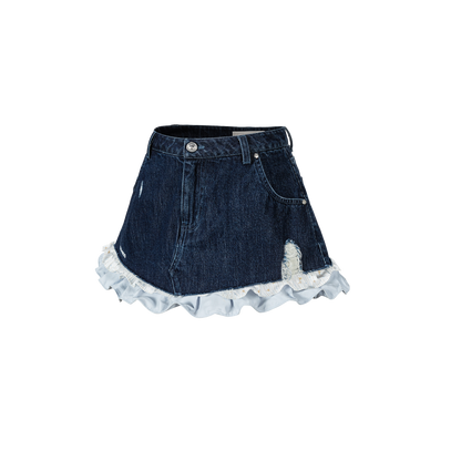 13DE MARZO Two-piece Style Smocked Denim Skirt Navy Blue