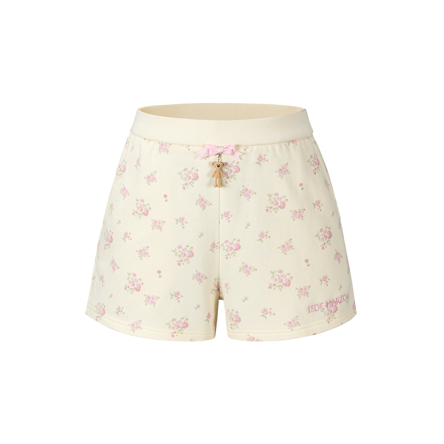 13DE MARZO Floral Print Sweatpants Shorts Beige