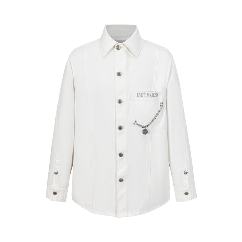 13DE MARZO Chains Illustrated Denim Shirt White
