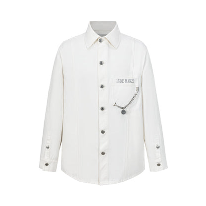 13DE MARZO Chains Illustrated Denim Shirt White