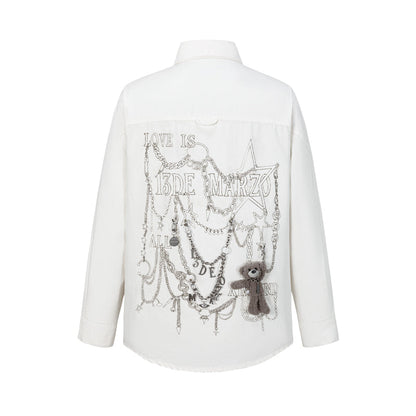 13DE MARZO Chains Illustrated Denim Shirt White