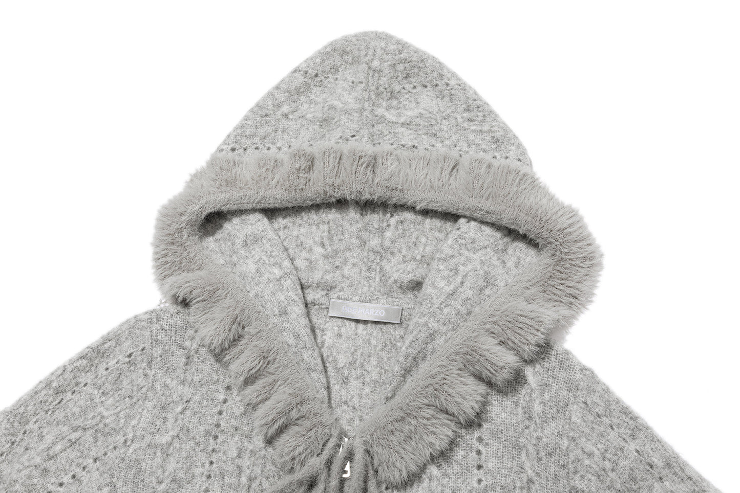 13DE MARZO Ruffle Collar Knitted Hoodie Grey