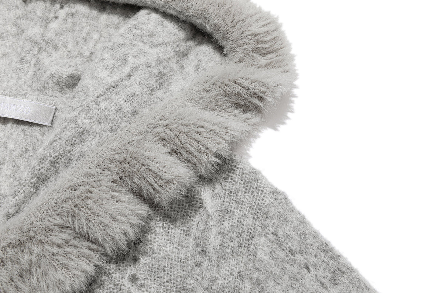 13DE MARZO Ruffle Collar Knitted Hoodie Grey