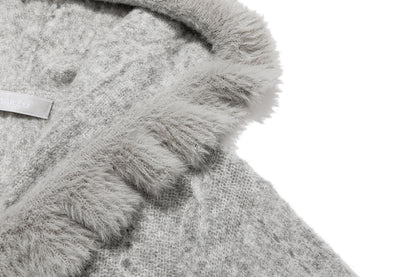13DE MARZO Ruffle Collar Knitted Hoodie Grey