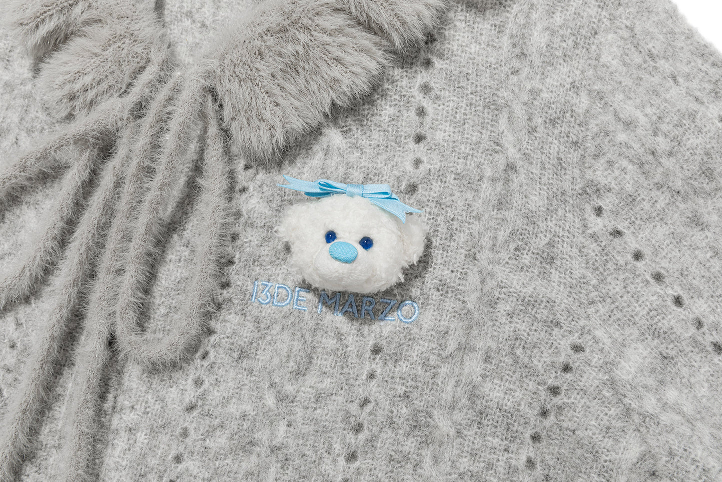 13DE MARZO Ruffle Collar Knitted Hoodie Grey