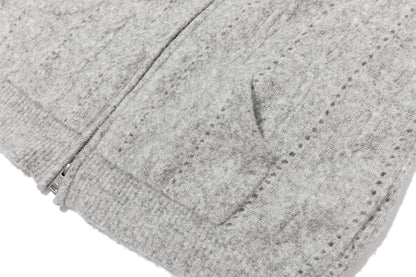 13DE MARZO Ruffle Collar Knitted Hoodie Grey
