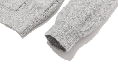 13DE MARZO Ruffle Collar Knitted Hoodie Grey
