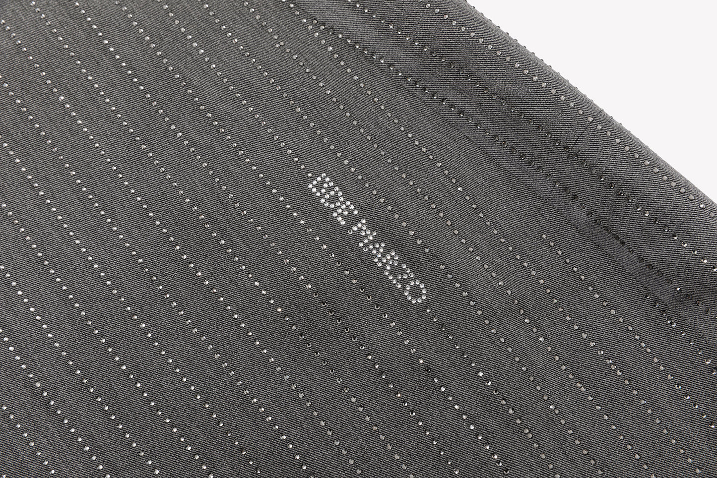 13DE MARZO Curved-Hem Stripe Rhinestone Trousers Grey
