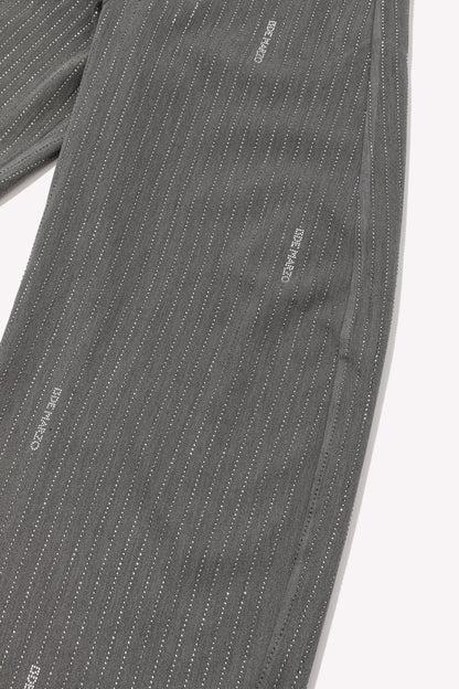 13DE MARZO Curved-Hem Stripe Rhinestone Trousers Grey
