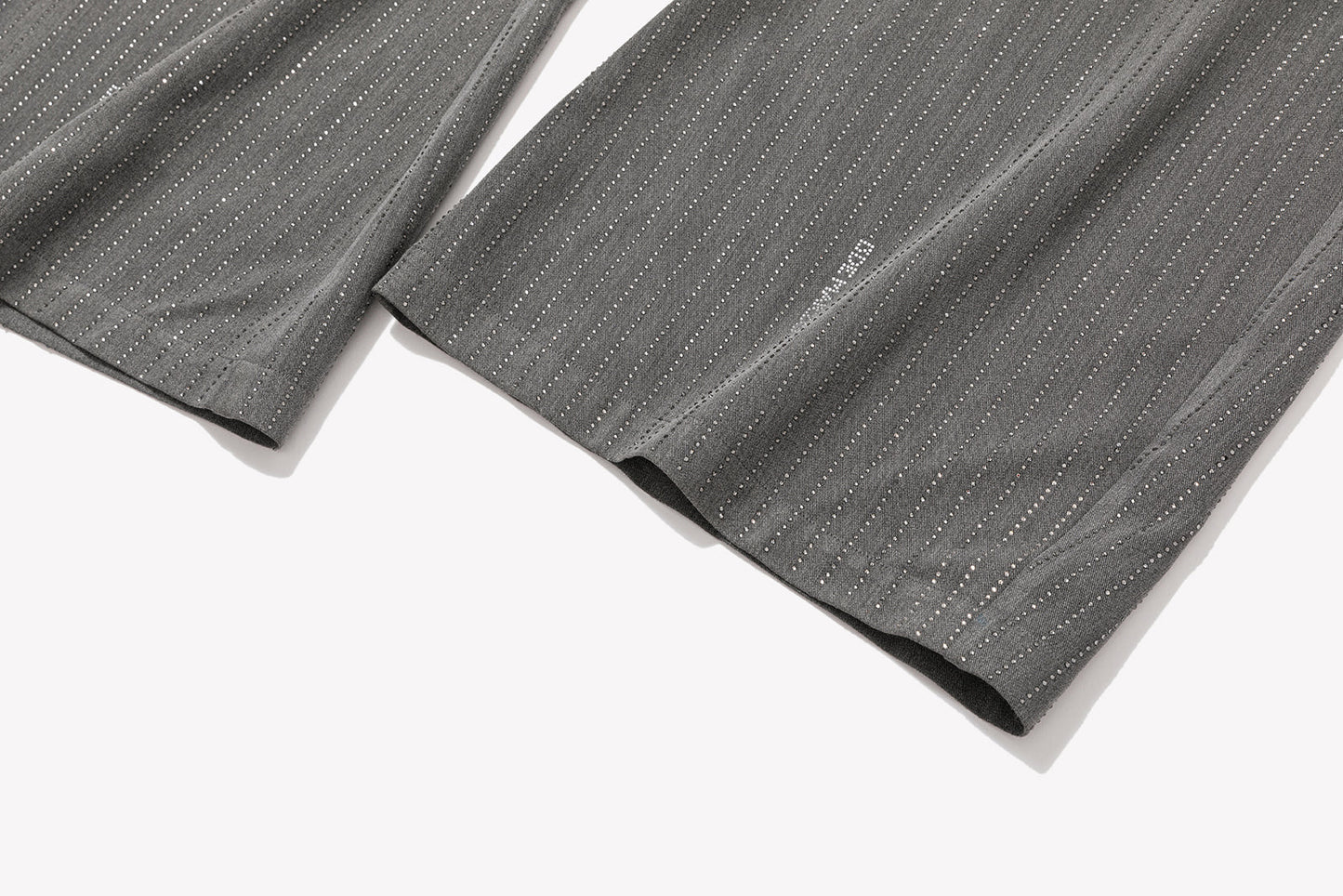 13DE MARZO Curved-Hem Stripe Rhinestone Trousers Grey