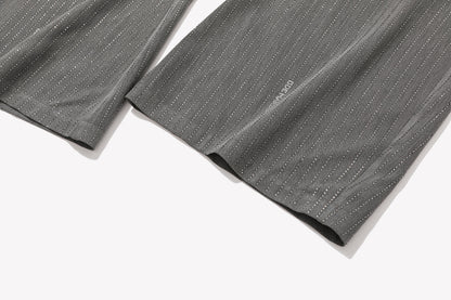 13DE MARZO Curved-Hem Stripe Rhinestone Trousers Grey