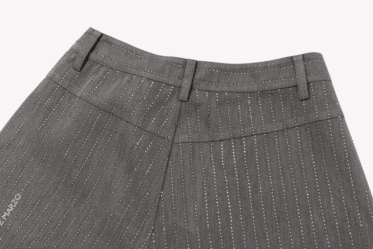 13DE MARZO Curved-Hem Stripe Rhinestone Trousers Grey