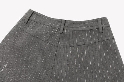 13DE MARZO Curved-Hem Stripe Rhinestone Trousers Grey