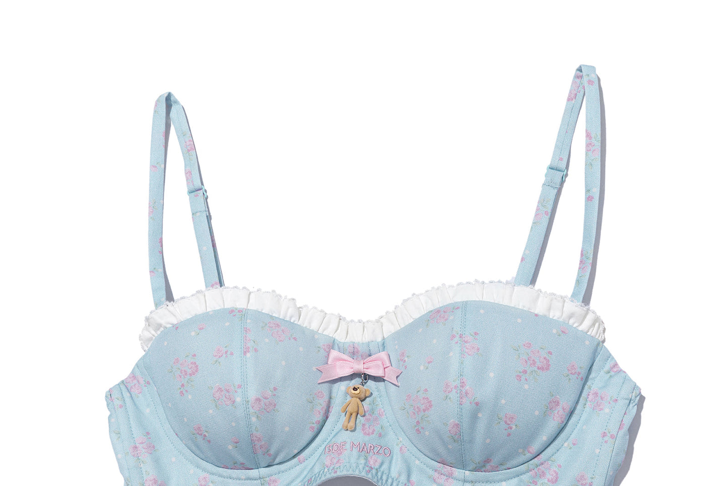 13DE MARZO Floral Print Strappy Corset Top Blue