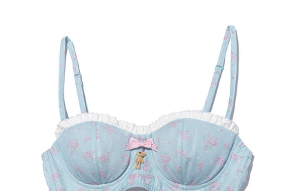 13DE MARZO Floral Print Strappy Corset Top Blue