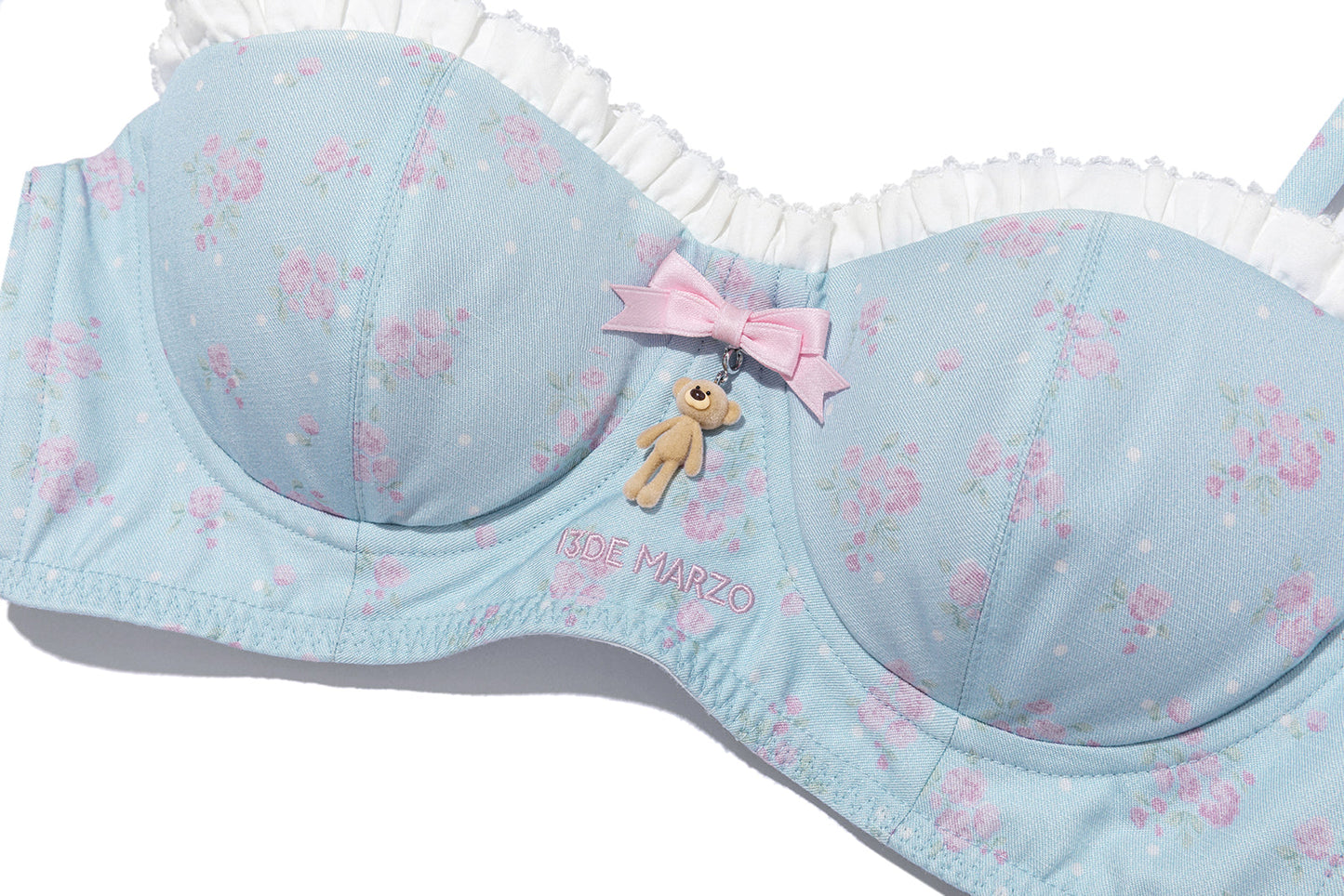 13DE MARZO Floral Print Strappy Corset Top Blue