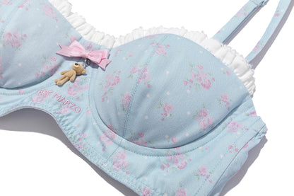 13DE MARZO Floral Print Strappy Corset Top Blue