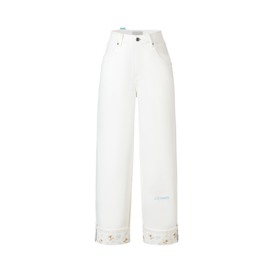 13DE MARZO Cuffed Wide-Leg Jeans Beige