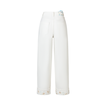 13DE MARZO Cuffed Wide-Leg Jeans Beige