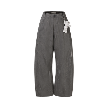 13DE MARZO Curved-Hem Stripe Rhinestone Trousers Grey