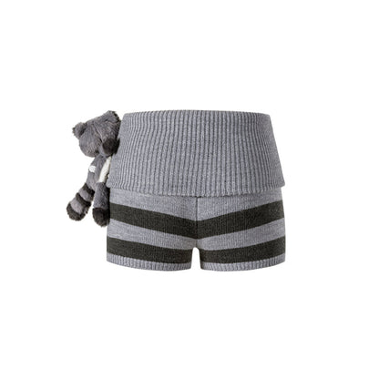 13DE MARZO Raccoon Bear Knitted Shorts Grey
