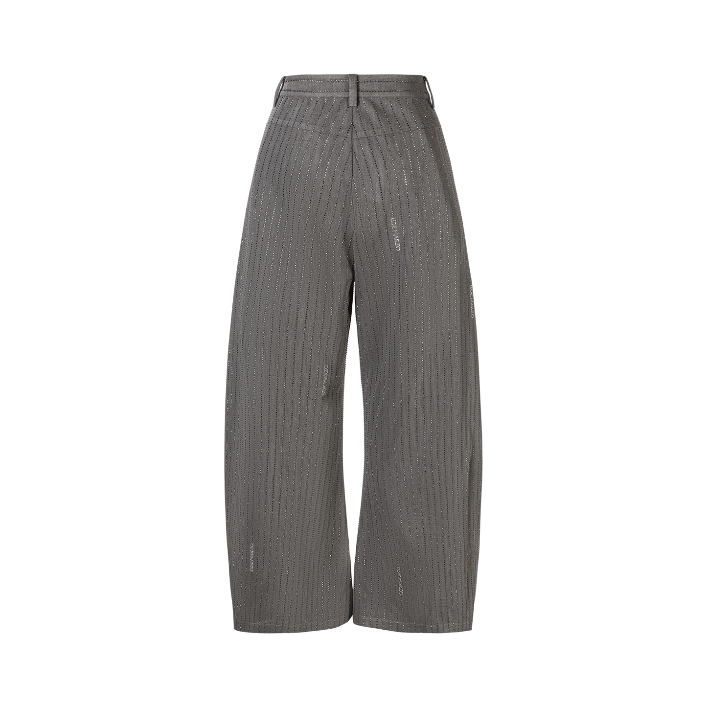 13DE MARZO Curved-Hem Stripe Rhinestone Trousers Grey