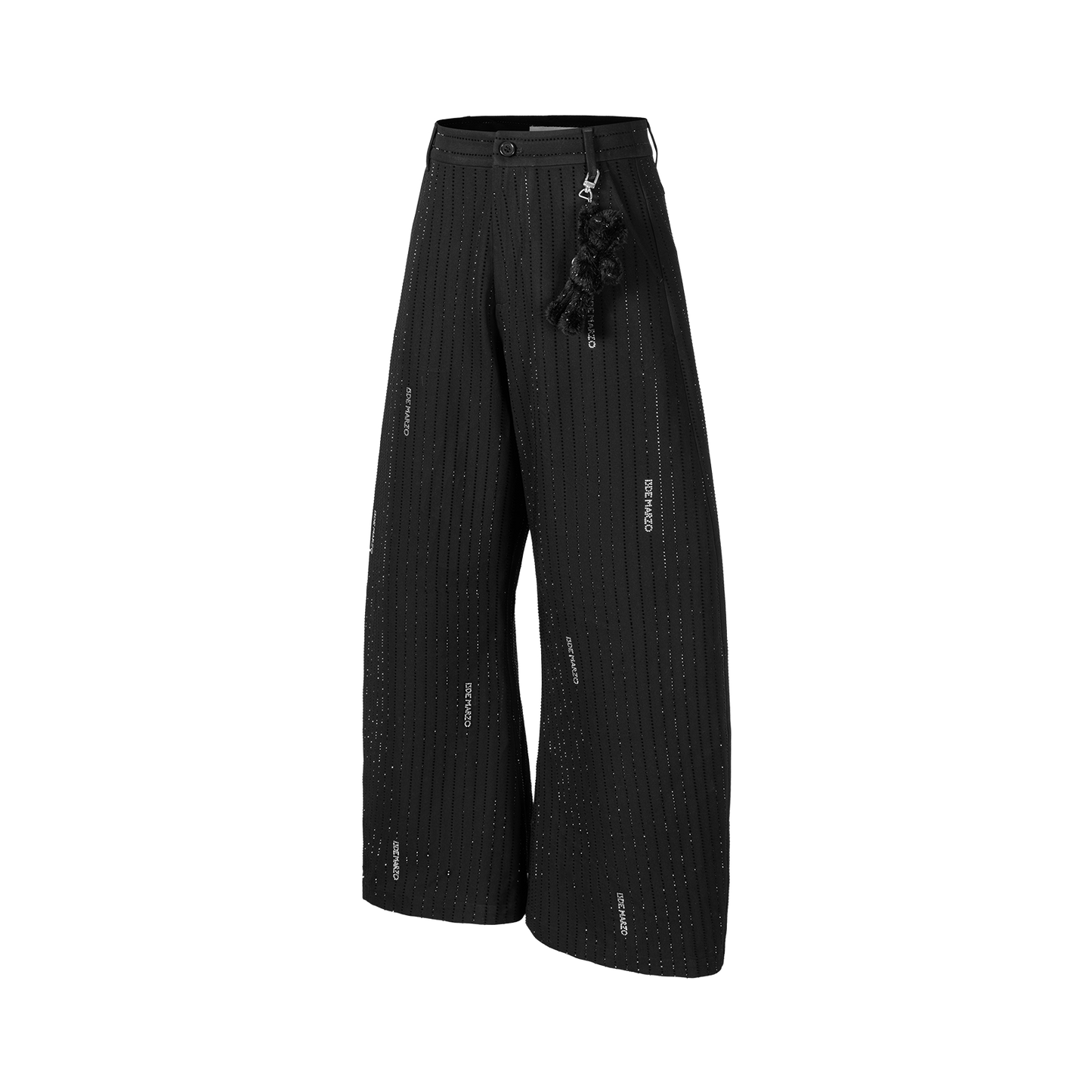 13DE MARZO Curved-Hem Stripe Rhinestone Trousers Black