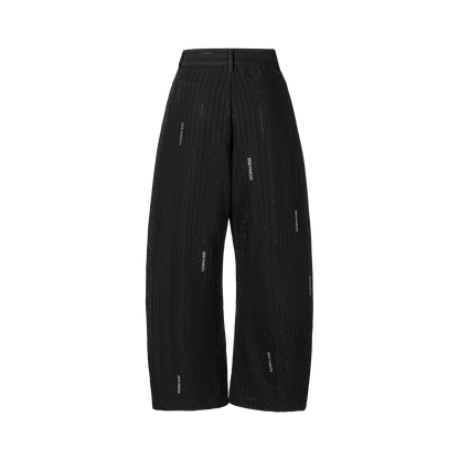 13DE MARZO Curved-Hem Stripe Rhinestone Trousers Black