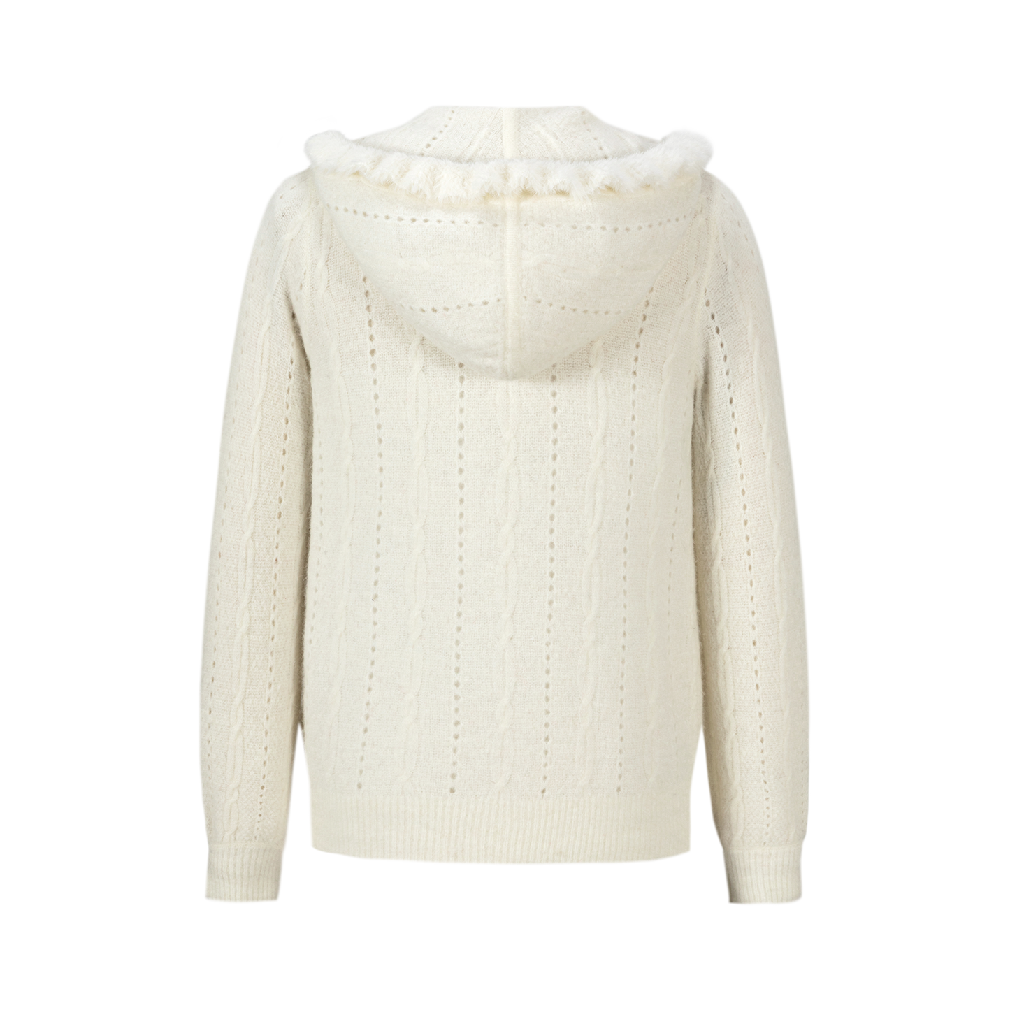 13DE MARZO Ruffle Collar Knitted Hoodie Beige