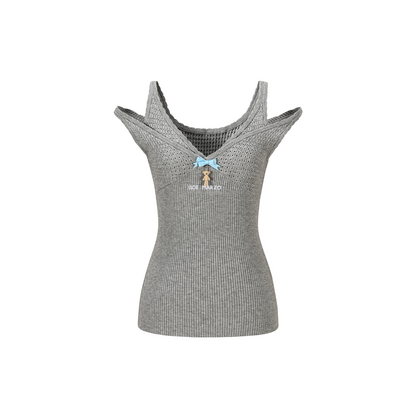 13DE MARZO Two-piece Style Lace-up Sleeveless Top Grey