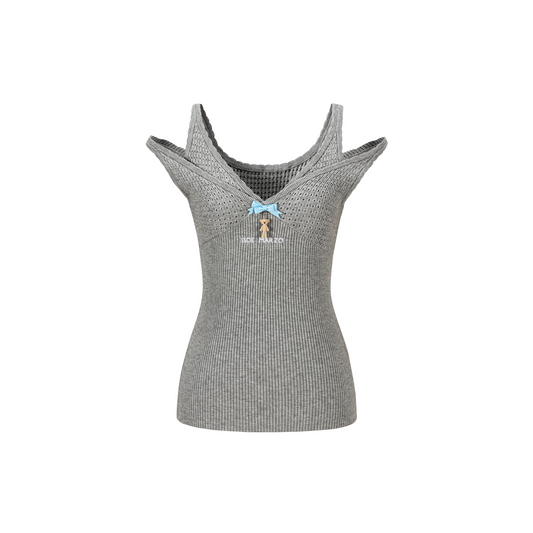 13DE MARZO Two-piece Style Lace-up Sleeveless Top Grey
