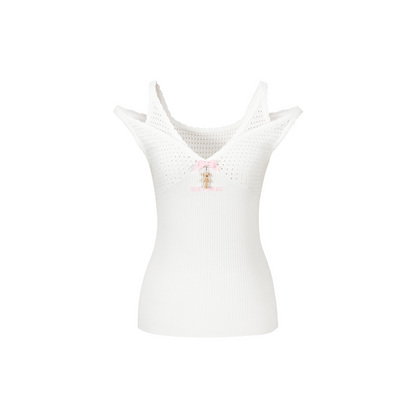 13DE MARZO Two-piece Style Lace-up Sleeveless Top White