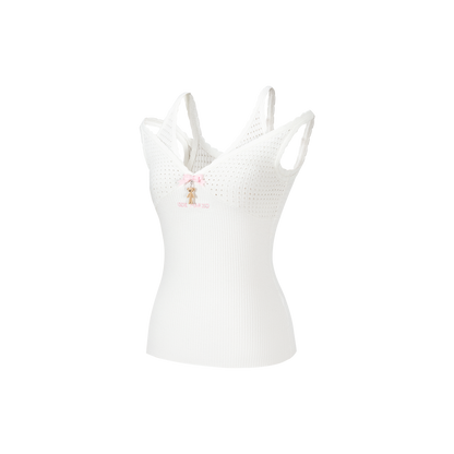 13DE MARZO Two-piece Style Lace-up Sleeveless Top White