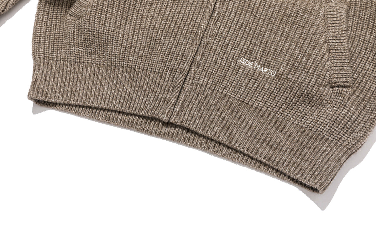 13DE MARZO Pom-pom Bear Fur Collar Knit Jacket Khaki