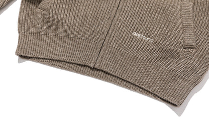 13DE MARZO Pom-pom Bear Fur Collar Knit Jacket Khaki