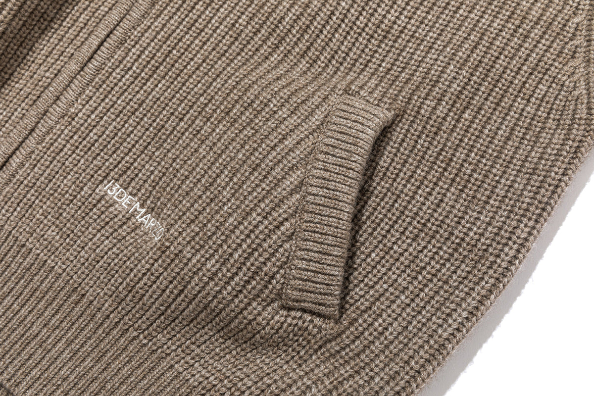 13DE MARZO Pom-pom Bear Fur Collar Knit Jacket Khaki