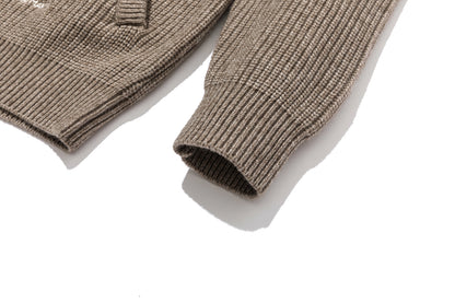 13DE MARZO Pom-pom Bear Fur Collar Knit Jacket Khaki