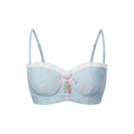 13DE MARZO Floral Print Strappy Corset Top Blue