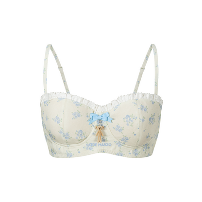 13DE MARZO Floral Print Strappy Corset Top Beige
