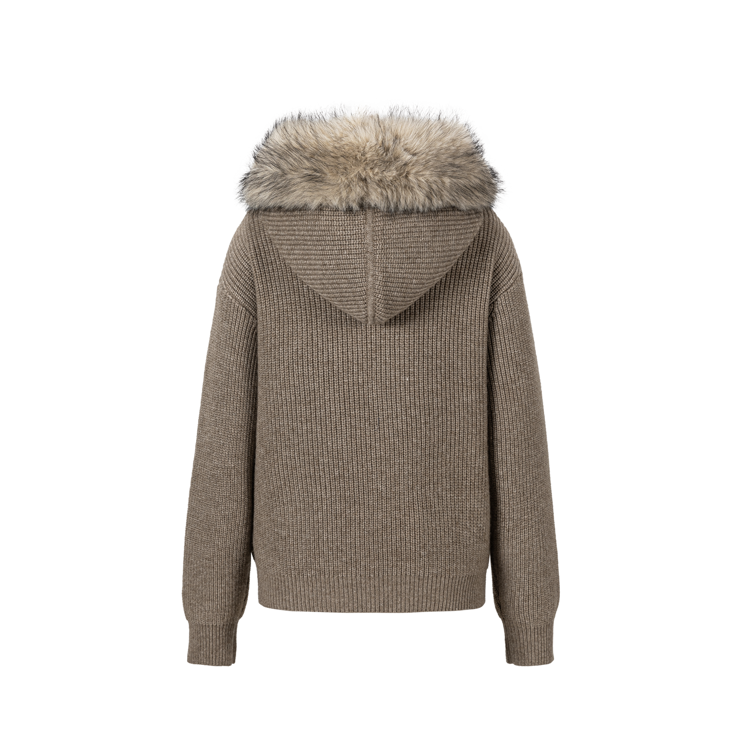 13DE MARZO Pom-pom Bear Fur Collar Knit Jacket Khaki