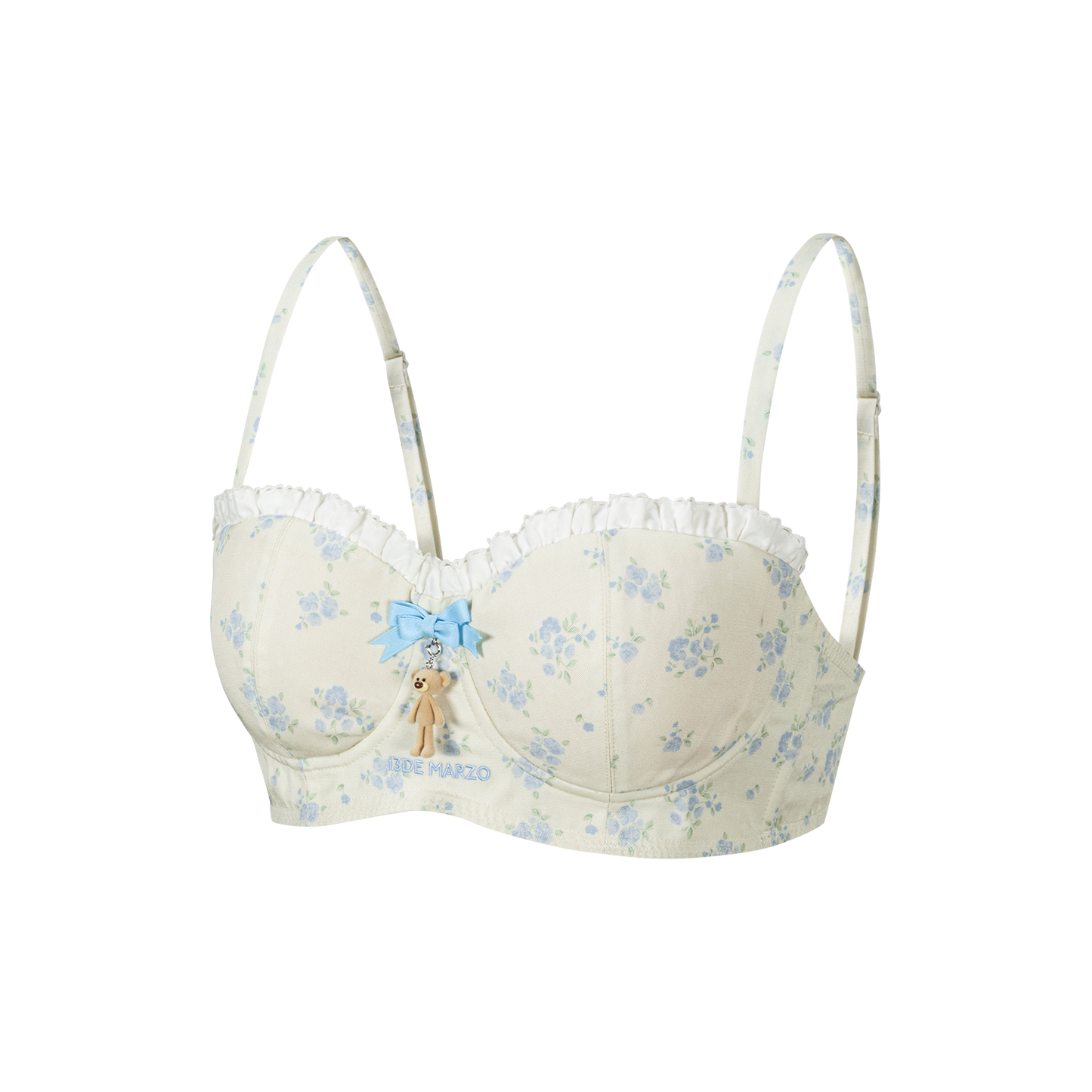13DE MARZO Floral Print Strappy Corset Top Beige