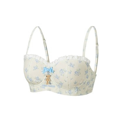 13DE MARZO Floral Print Strappy Corset Top Beige