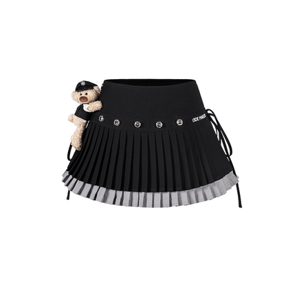 13DE MARZO Faux Rhinestones Double-Layer Pleated Skirt Black