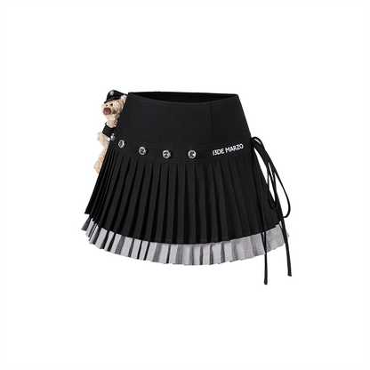 13DE MARZO Faux Rhinestones Double-Layer Pleated Skirt Black