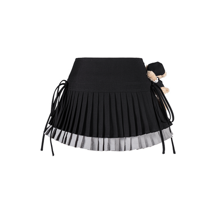 13DE MARZO Faux Rhinestones Double-Layer Pleated Skirt Black