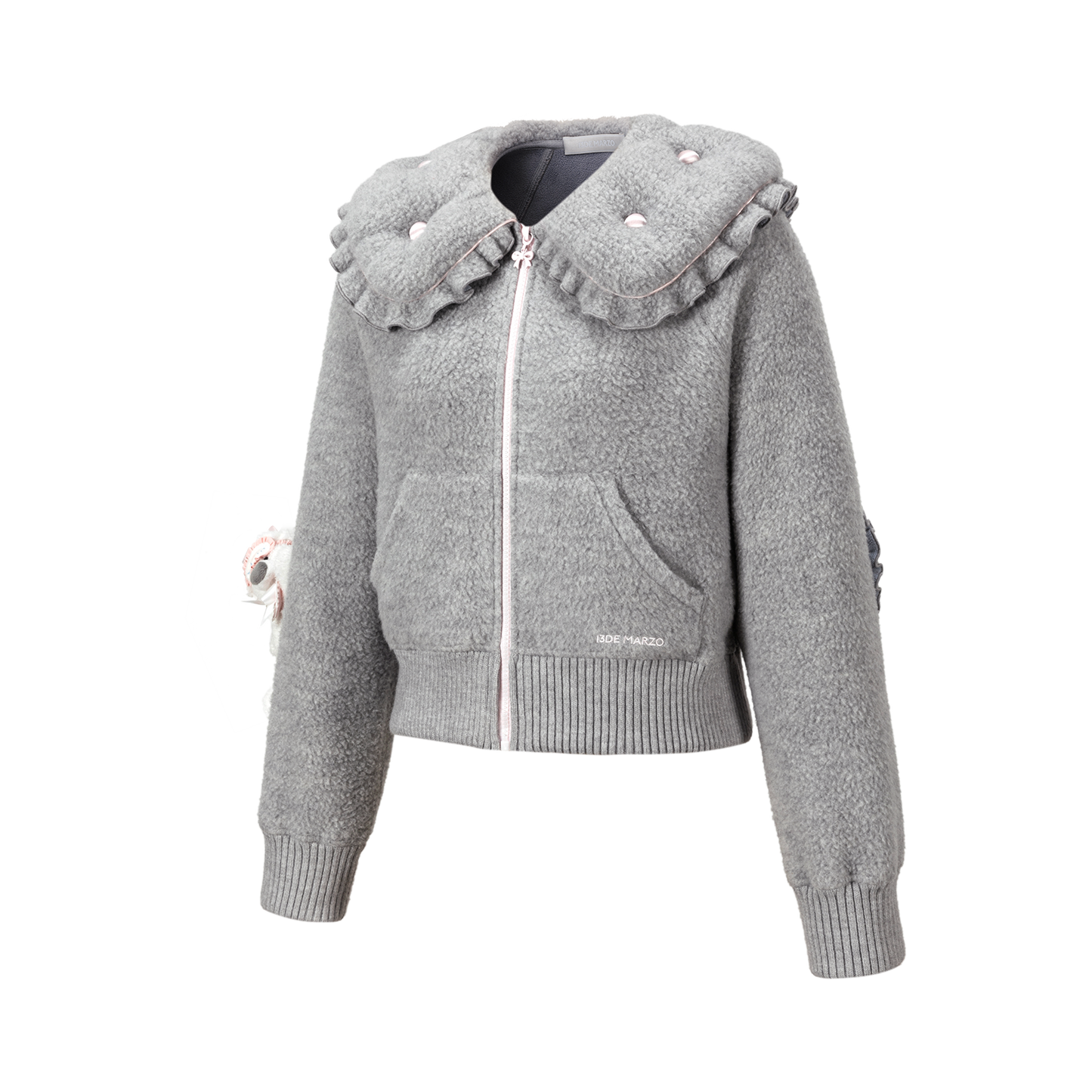 13DE MARZO Nighty Night Bear Cropped Jacket Grey