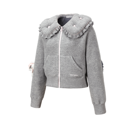 13DE MARZO Nighty Night Bear Cropped Jacket Grey