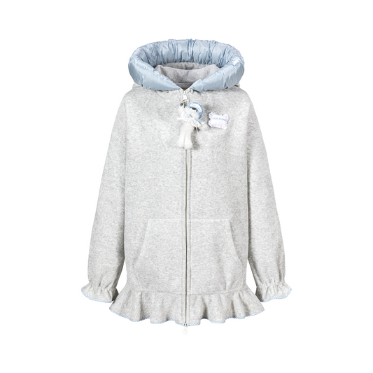 13DE MARZO Nighty Night Bear Lace Hoodie Grey