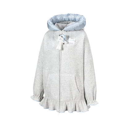 13DE MARZO Nighty Night Bear Lace Hoodie Grey
